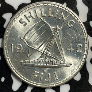 1942-S Fiji 1 Shilling Lot#E4308 Silver! High Grade! Beautiful!