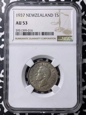 1937 New Zealand 1 Shilling NGC AU53 Lot#MK110 Silver!