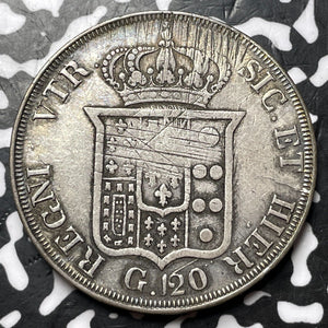 1834 Italy Naples & Sicily 120 Grana Lot#JM7285 Large Silver Coin!