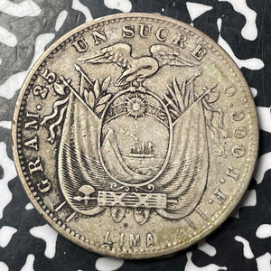 1897-Lima Ecuador 1 Sucre Lot#JM8691 Large Silver!