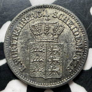 1860 Germany Wurttemberg 1 Kreuzer Lot#E7197 Silver! High Grade! Beautiful!