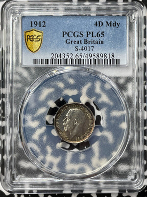 1912 G.B. Maundy 4 Pence Fourpence PCGS PL65 Lot#G7690 Silver! Gem BU!! S-41017