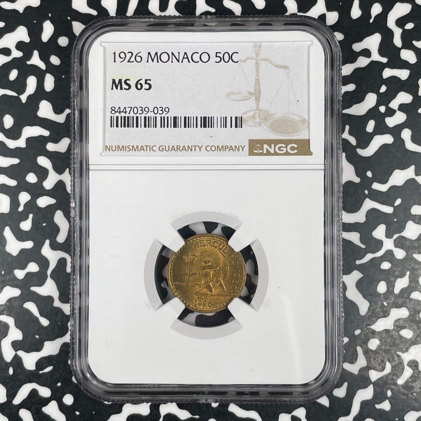 1926 Monaco 50 Centimes NGC MS65 Lot#G3564 Gem BU!