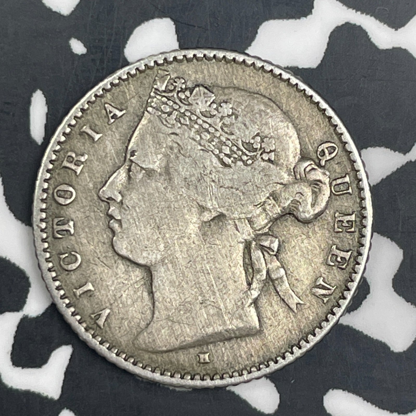 1876-H Straits Settlements 10 Cents Lot#C9319 Silver! Key Date! Old Cleaning