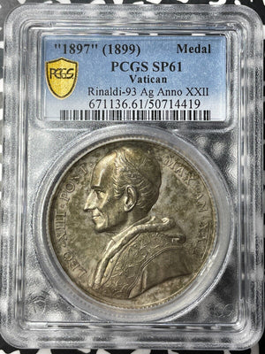 "1897" (1899) Vatican City Pope Leo XIII Medal PCGS SP61 Lot#GV9449 Silver!