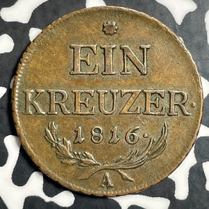 1816-A Austria 1 Kreuzer Lot#E7816