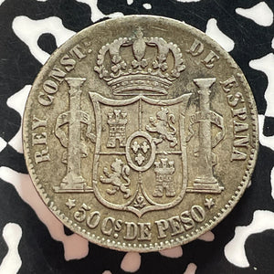 1885 Spanish Philippines 50 Centavos Lot#T4692 Silver!