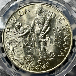 1947 Panama 1 Balboa PCGS MS64 Lot#G9836 Large Silver! Choice UNC!