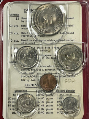 1967 Singapore New Issue 6x Coin Mint Set Lot#B2162 With Case & C.O.A.