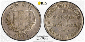 1811 G.B. Yorkshire Cattle & Barber 1 Shilling Token PCGS MS62 Lot#G764 Silver!