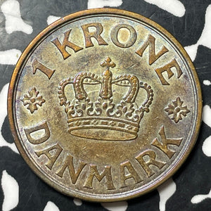 1938 Denmark 1 Krone Lot#JM8183 High Grade! Beautiful Toning! Key Date!