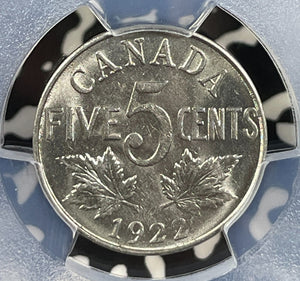 1922 Canada 5 Cents PCGS MS62 Lot#G043 Nice UNC! Near 'S' Variety