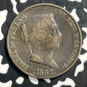 1862 Spain 25 Centimos Lot#C0547