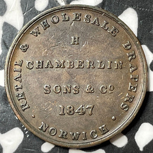 1847 Great Britain Norwich H. Chamberlin Farthing Token Lot#D9990