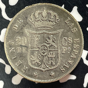 1868 Spanish Philippines 20 Centavos Lot#T4662 Silver!
