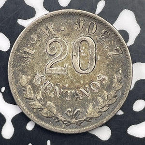 1899-Mo M Mexico 20 Centavos Lot#C1423 Silver!