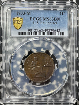 1933-M U.S. Philippines 1 Centavo PCGS MS63BN Lot#G8346 Choice UNC!