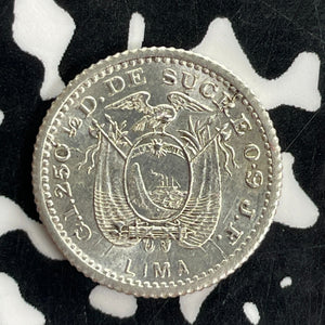 1902-LIMA Ecuador 1/2 Decimo Lot#C1139 Silver! High Grade! Beautiful!