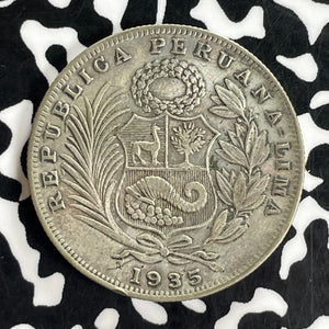 1935 Peru 1/2 Sol Lot#C1074 Silver! KM#216