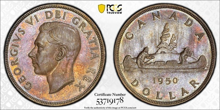 1950 Canada $1 Dollar PCGS MS64 Lot#G3685 Silver! Choice UNC!