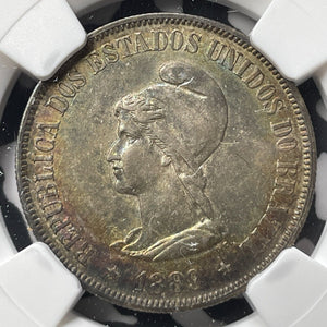 1889 Brazil 500 Reis NGC AU58 Lot#G8805 Silver! Beautiful Toning! KM#494