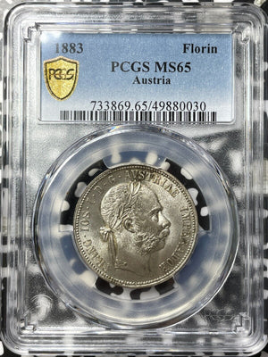 1883 Austria 1 Florin PCGS MS65 Lot#G8094 Silver! Gem BU! Top Graded!