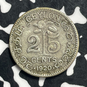 1920 Ceylon 25 Cents Lot#C0552 Silver!