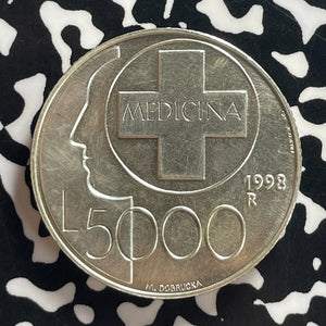 1998 San Marino 5000 Lire Lot#T7790 Silver! High Grade! Beautiful!