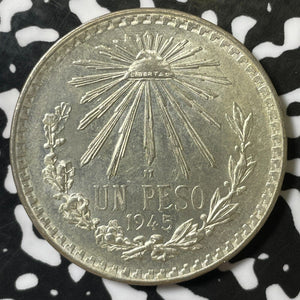 1945 Mexico 1 Peso Lot#E5016 Silver! High Grade! Beautiful!