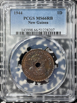 1944 New Guinea 1 Penny PCGS MS66RB Lot#G9170 Gem BU! Beautiful Toning!