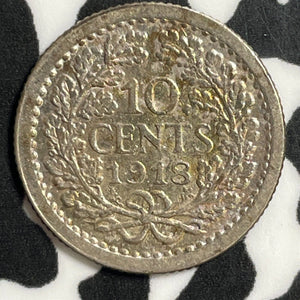 1918 Netherlands 10 Cents Lot#E4339 Silver! High Grade! Beautiful!