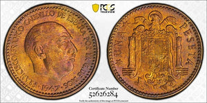1947 (53) Spain 1 Peseta PCGS MS64 Lot#G988 Choice UNC!