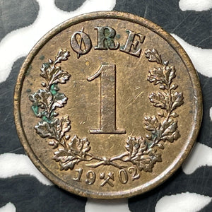 1902 Norway 1 Ore Lot#E8705 Beautiful Detail, Corrosion Spots