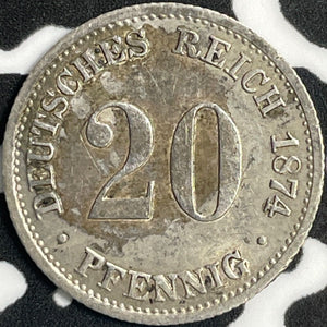 1874-B Germany 20 Pfennig Lot#E0157 Silver! High Grade! Beautiful!