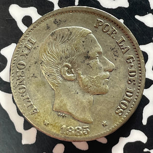 1885 Spanish Philippines 50 Centavos Lot#T4688 Silver!