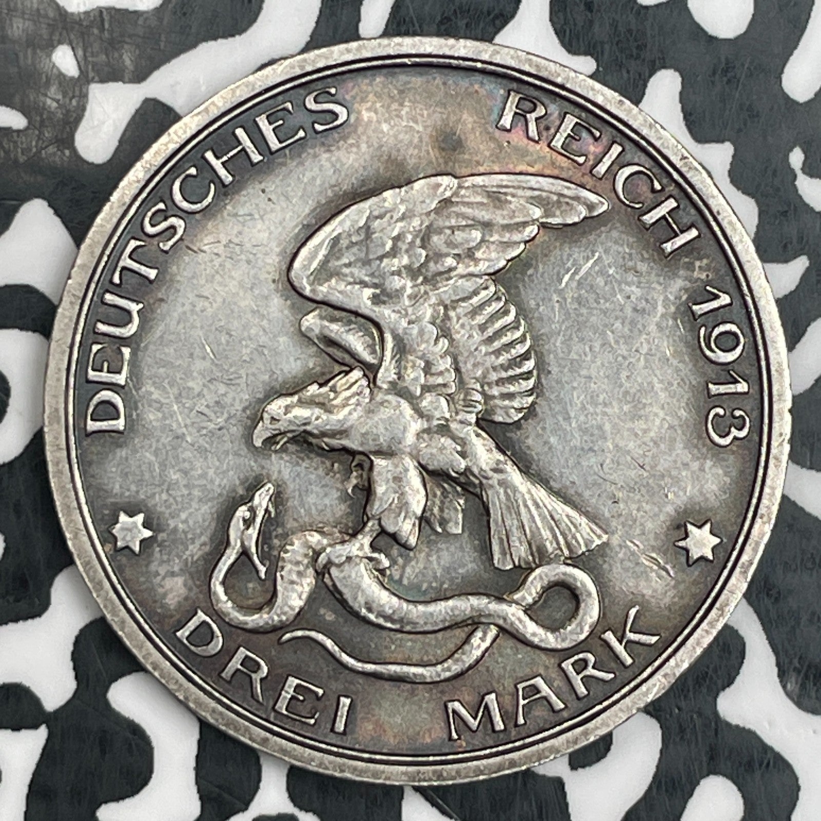 1913 Germany Prussia 3 Mark Lot#N1731 Silver! Nice! KM#534