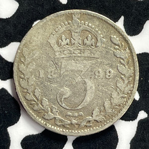 1899 Great Britain 3 Pence Threepence Lot#T9440 Silver!