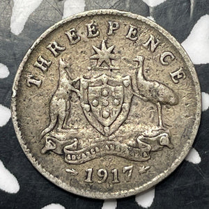 1917 Australia 3 Pence Threepence Lot#E9477 Silver!