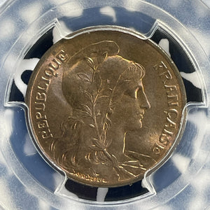 1898 France 5 Centimes PCGS MS65RB Lot#G1055 Gem BU! Gad-165, F#119, KM#842