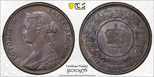 1864 New Brunswick 1 Cent PCGS AU58 Lot#G131 Tall '6' Variety