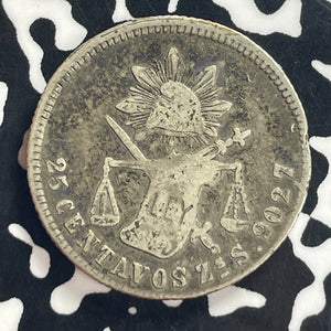1880-Zs Z Mexico 25 Centavos Lot#T7921 Silver!