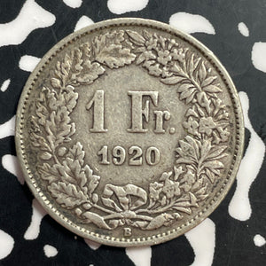 1920 Switzerland 1 Franc Lot#E8237 Silver!