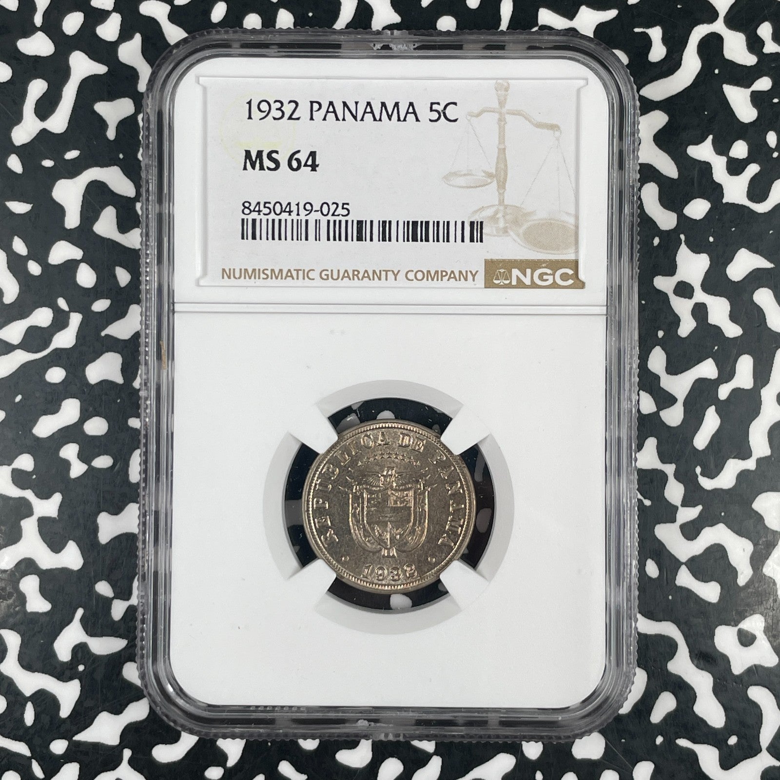 1932 Panama 5 Centesimos NGC MS64 Lot#G3716 Choice UNC! Key Date!