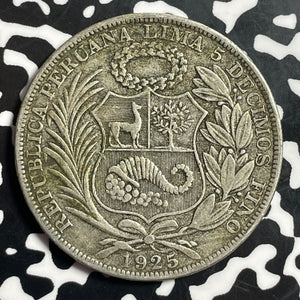 1925 Peru 1 Sol Lot#T1495 Large Silver Coin!