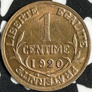1920 France 1 Centime Lot#D8953 High Grade! Beautiful!