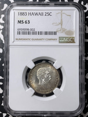 1883 Hawaii 25 Cents NGC MS63 Lot#G8613 Silver! Choice UNC!