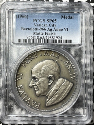 (1966) Vatican City Pope Paul VI Medal PCGS SP65 Lot#GV7911 Silver! Gem BU!