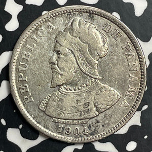 1904 Panama 25 Centesimos Lot#T0243 Silver!