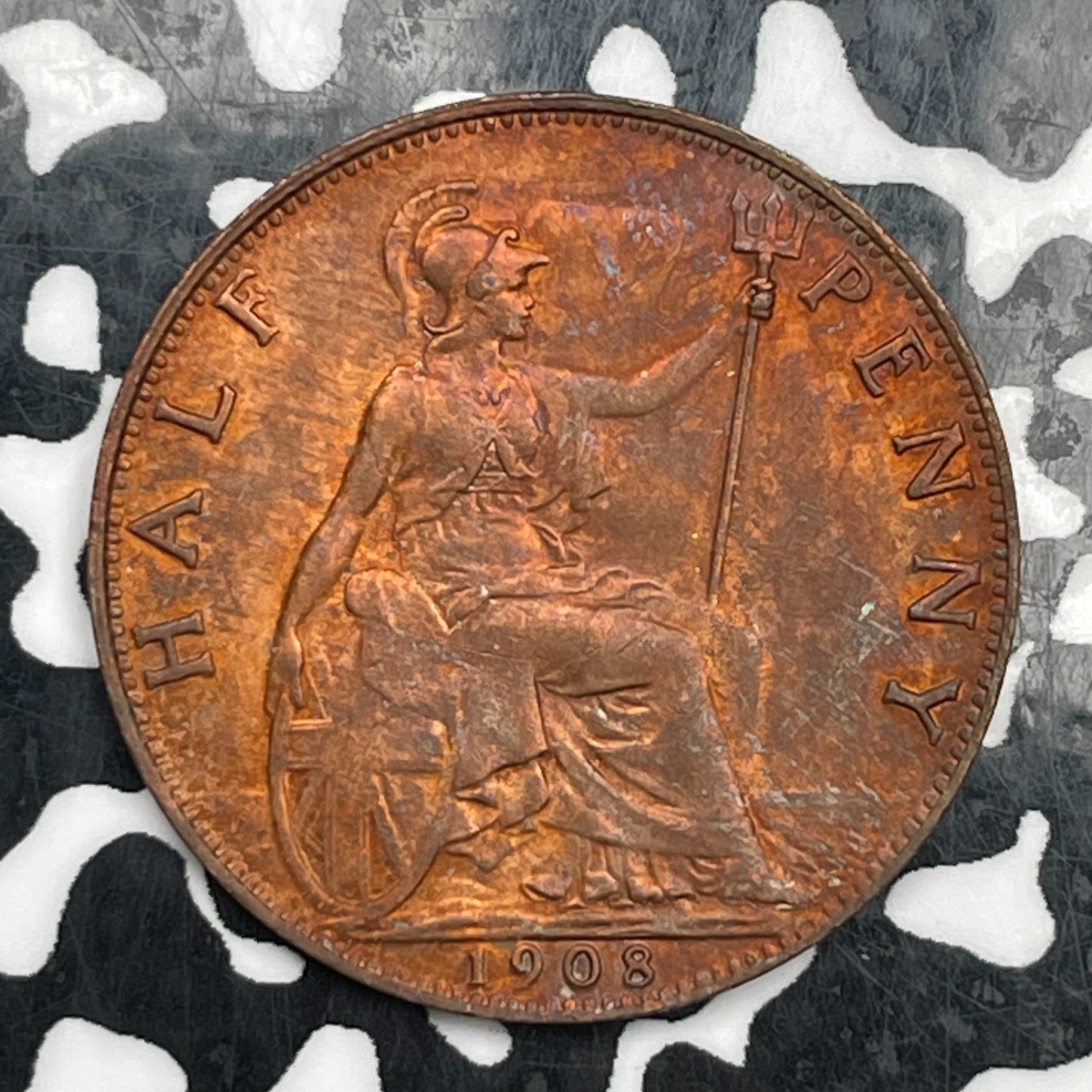 1908 Great Britain 1/2 Penny Lot#N2630 Beautiful Details, Cleaned