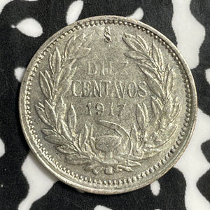 1917-So Chile 10 Centavos Lot#E5617 Silver!